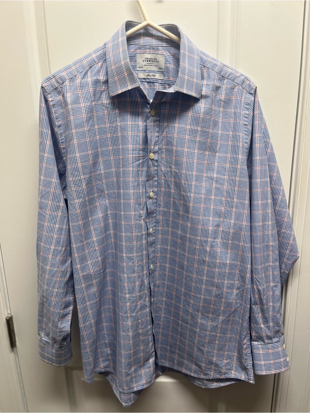 Charles Tyrwhitt Mens 16.5 35 Slim Fit Dress Shirt Blue Plaid Check 100% Cotton